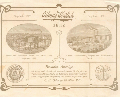 Oehmig-Weidlich Zeitz Besuchsanzeige als Klappkarte aus dem Jahr 1905