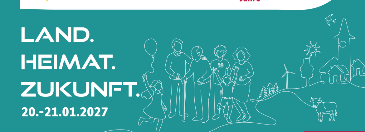 Flyer des Zukunftsforum Ländliche Entwicklung 2027 mit der Aufschrift LAND.HEIMAT.ZUKUNFT