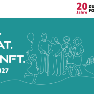 Flyer des Zukunftsforum Ländliche Entwicklung 2027 mit der Aufschrift LAND.HEIMAT.ZUKUNFT