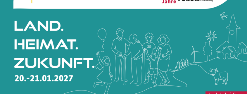 Flyer des Zukunftsforum Ländliche Entwicklung 2027 mit der Aufschrift LAND.HEIMAT.ZUKUNFT